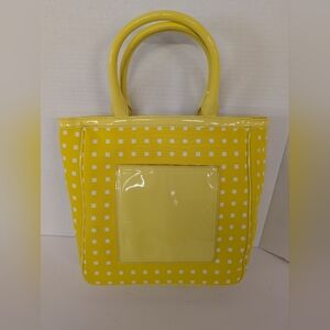 Liz Claiborne Yellow Checkered Women's Tote Inside Pockets and Attached Wallet.